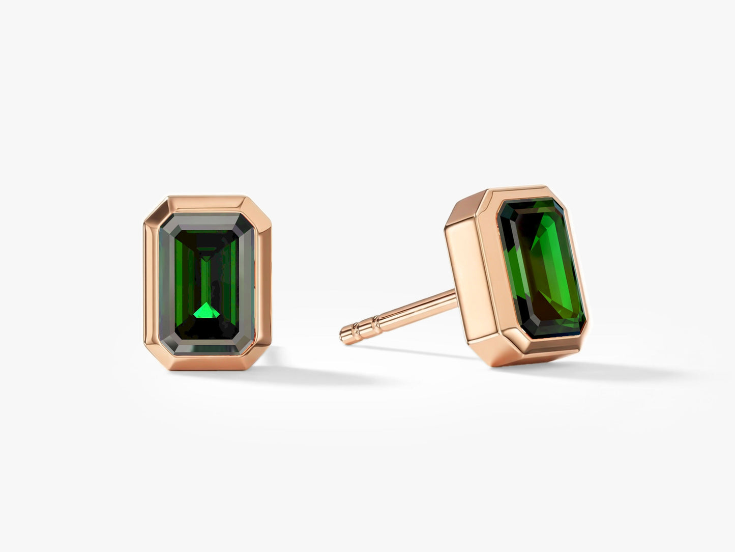 Bezel Emerald Cut Birthstone Earrings