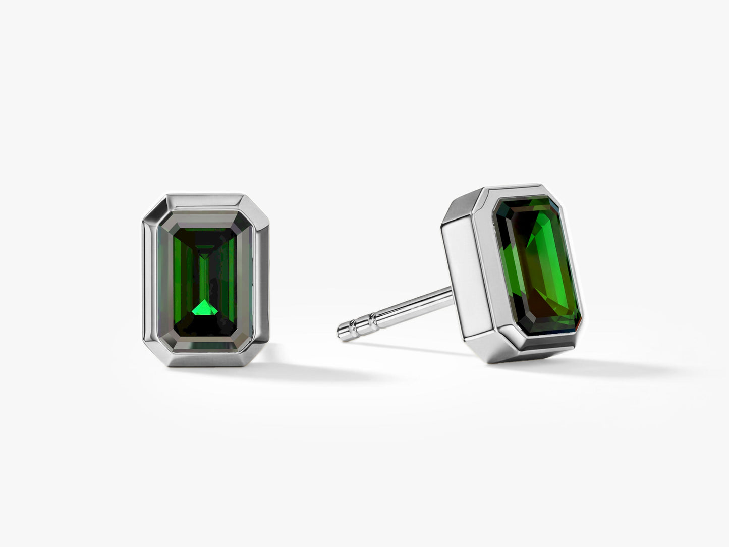 Bezel Emerald Cut Birthstone Earrings