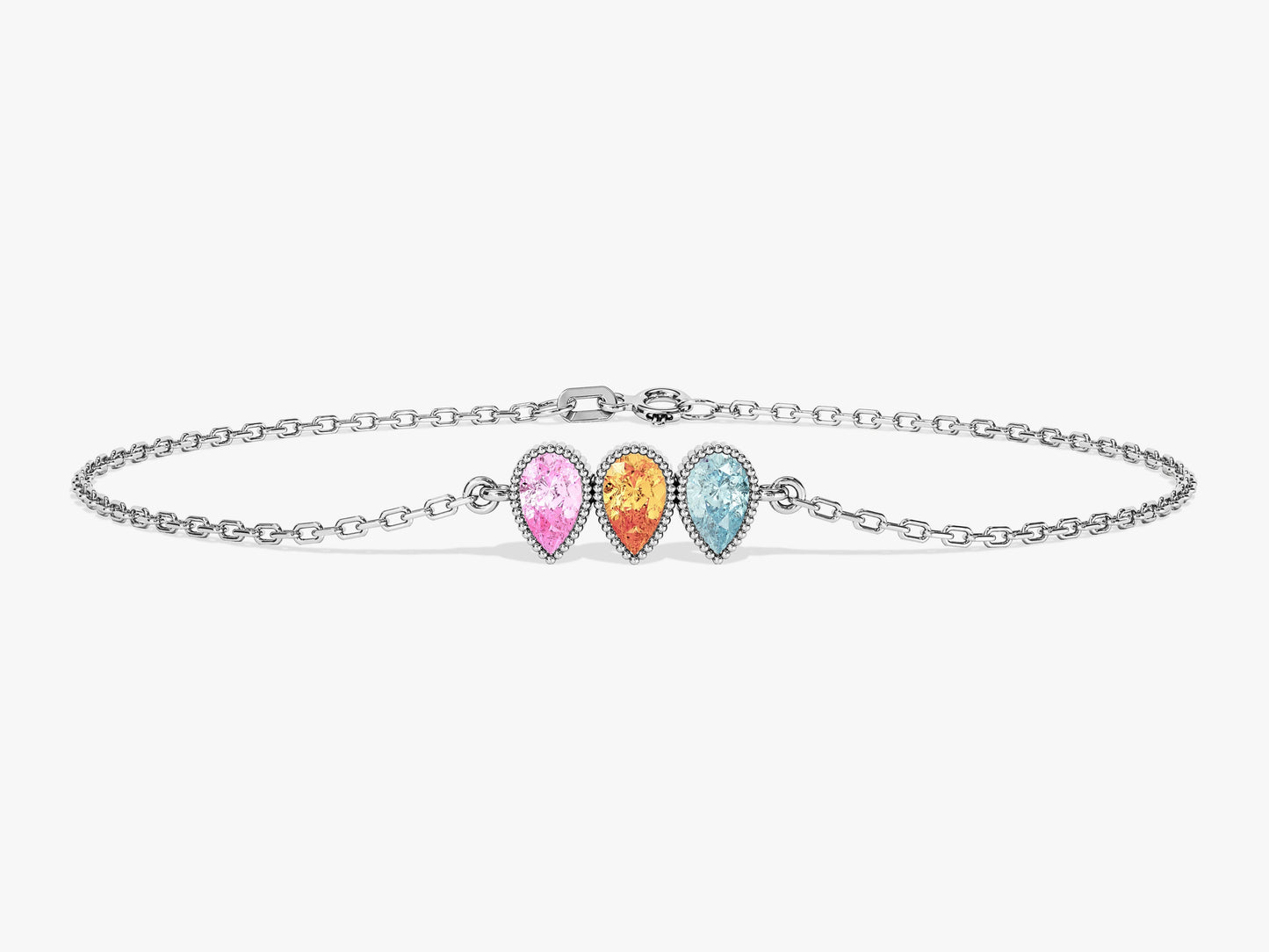Milgrain Pear Cut Multi-Stone Birthstone Bracelet