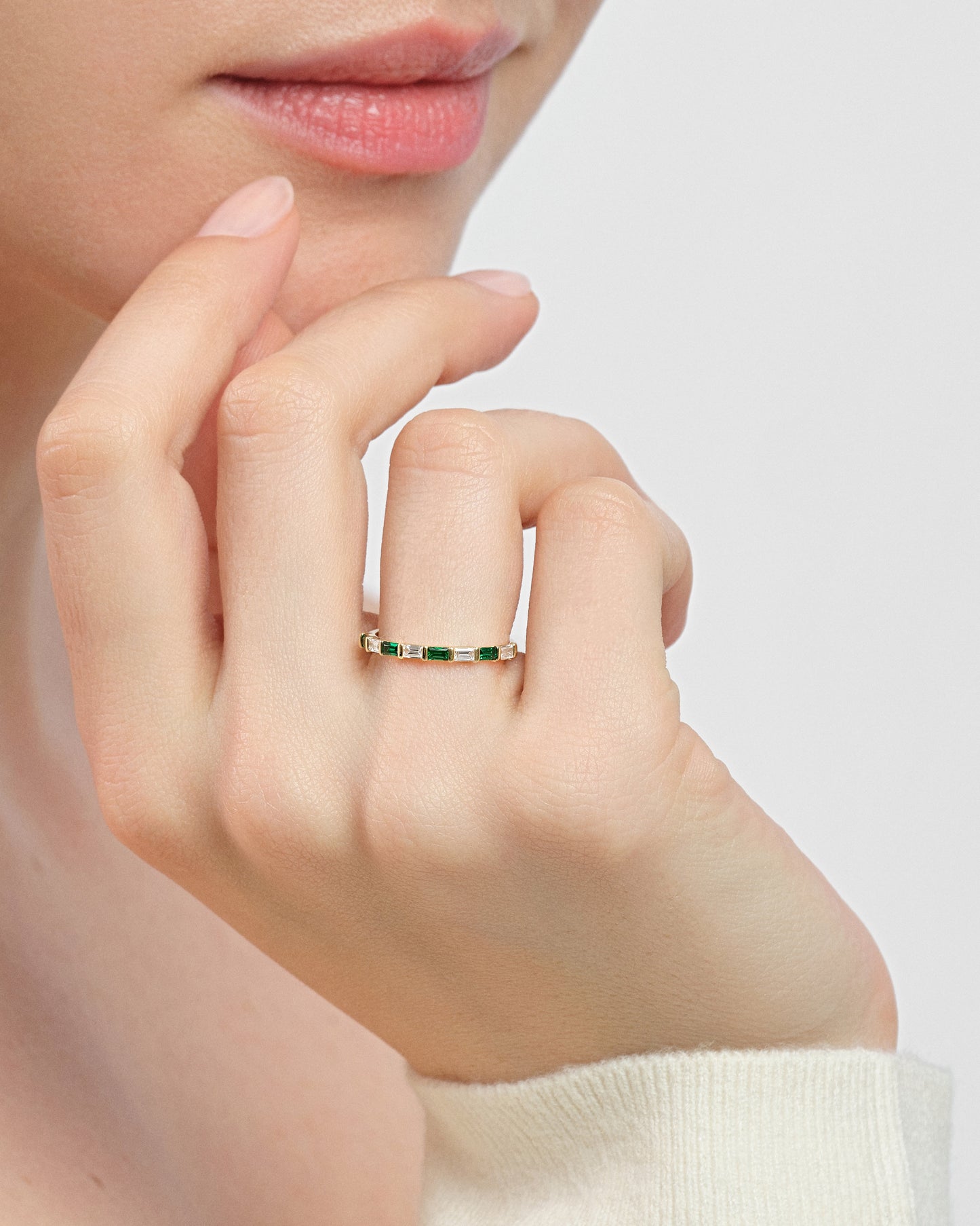 Bar Set Horizontal Baguette Birthstone Ring