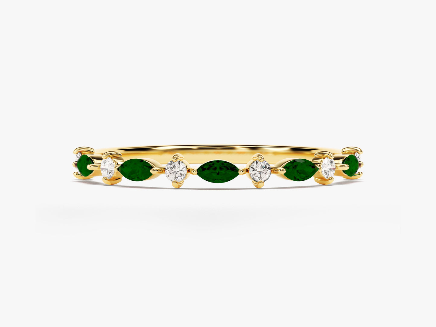 Alternating Marquise & Round Birthstone Mother's Ring in 14k Solid Gold