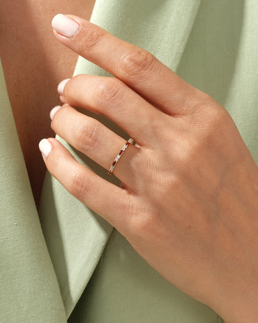 Baguette and Double Round Birthstone Ring