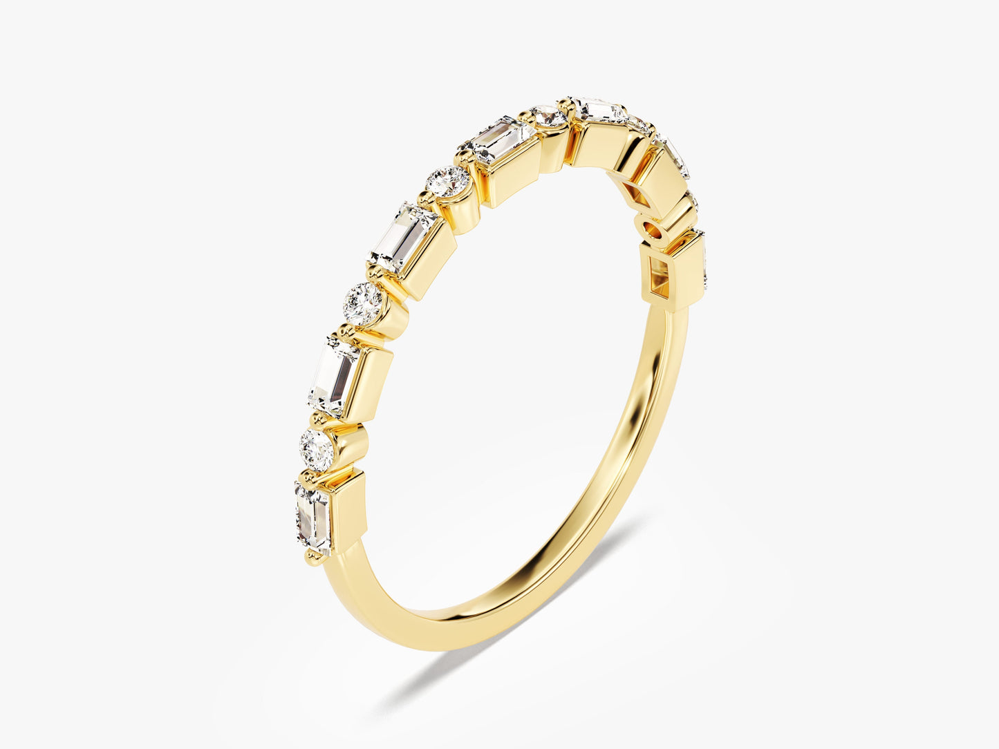 Alternating Round and Baguette Wedding Band