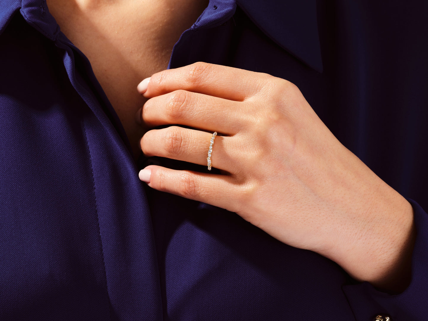 Marquise and Double Round Half Eternity Wedding Band