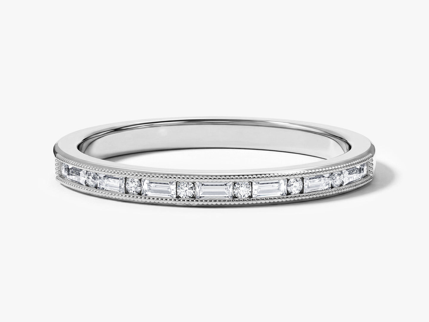 Channel Set Baguette and Round Ring
