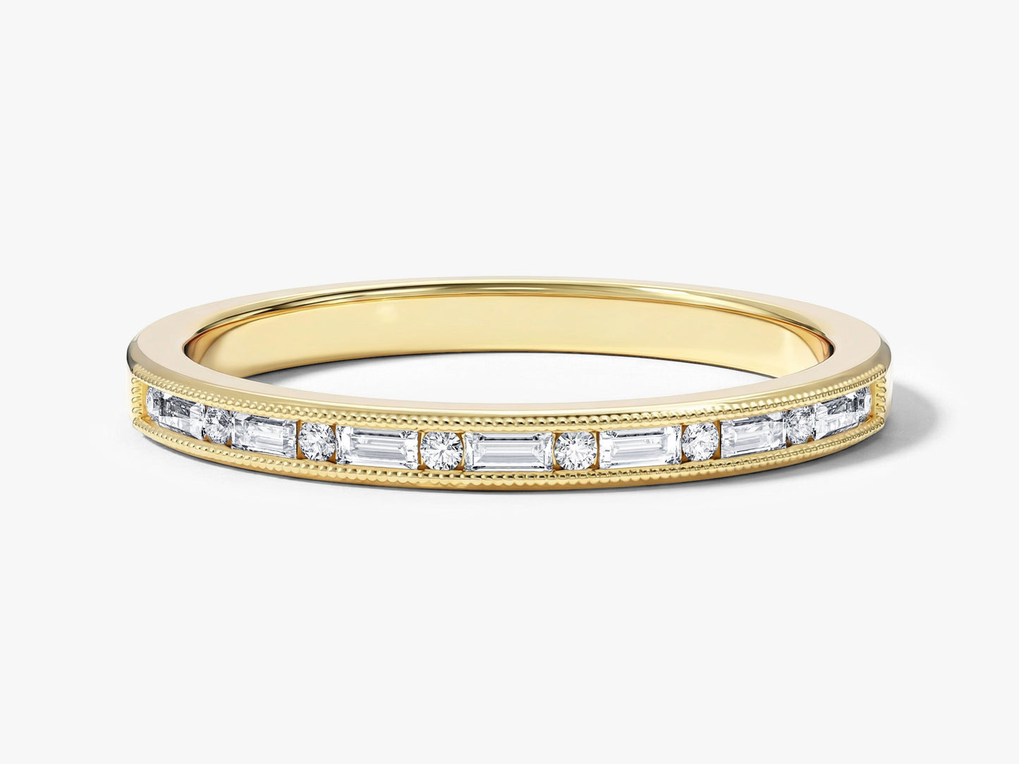 Channel Set Baguette and Round Ring