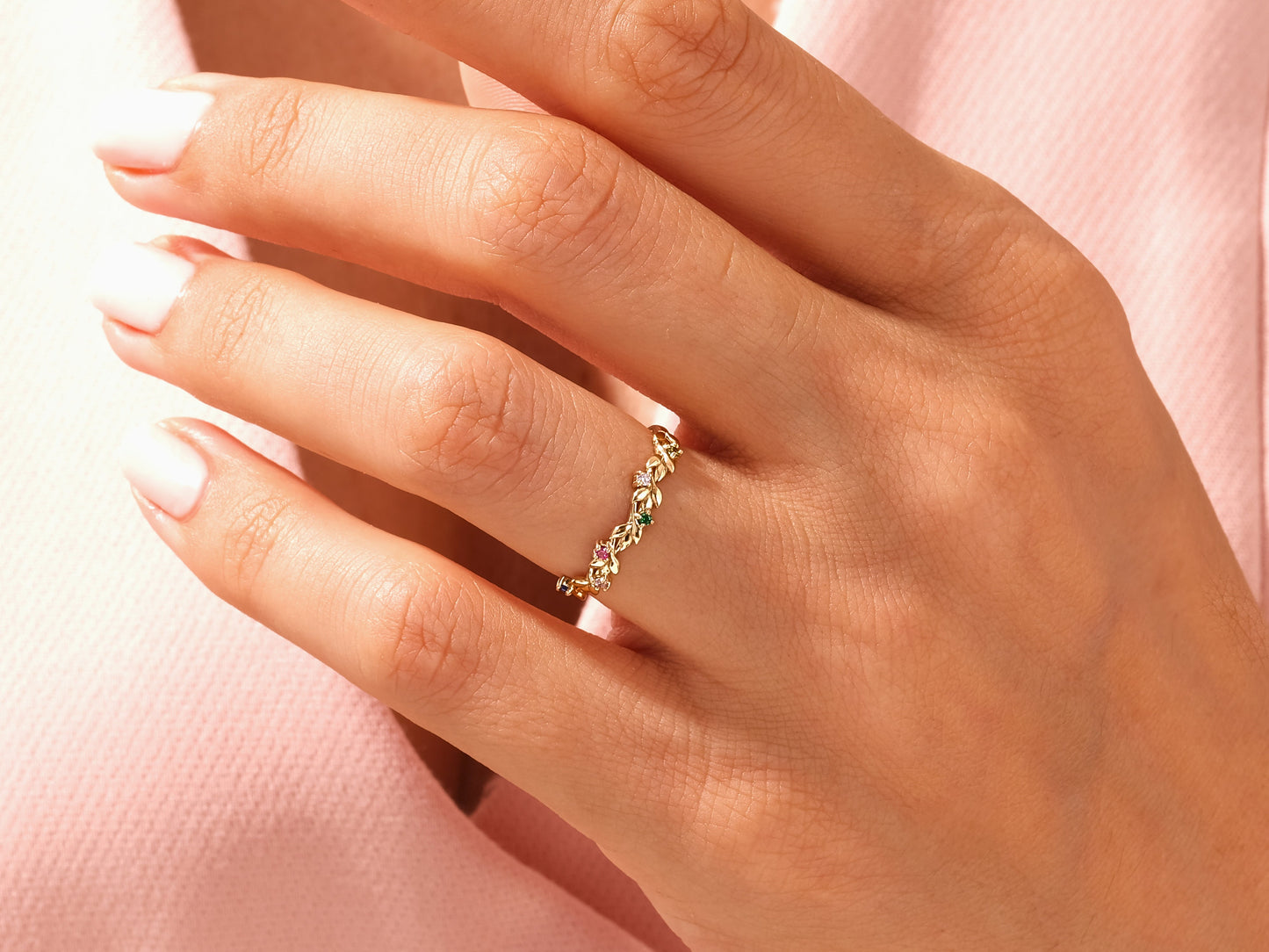 Mother's Floral Birthstone Ring in 14k Solid Gold