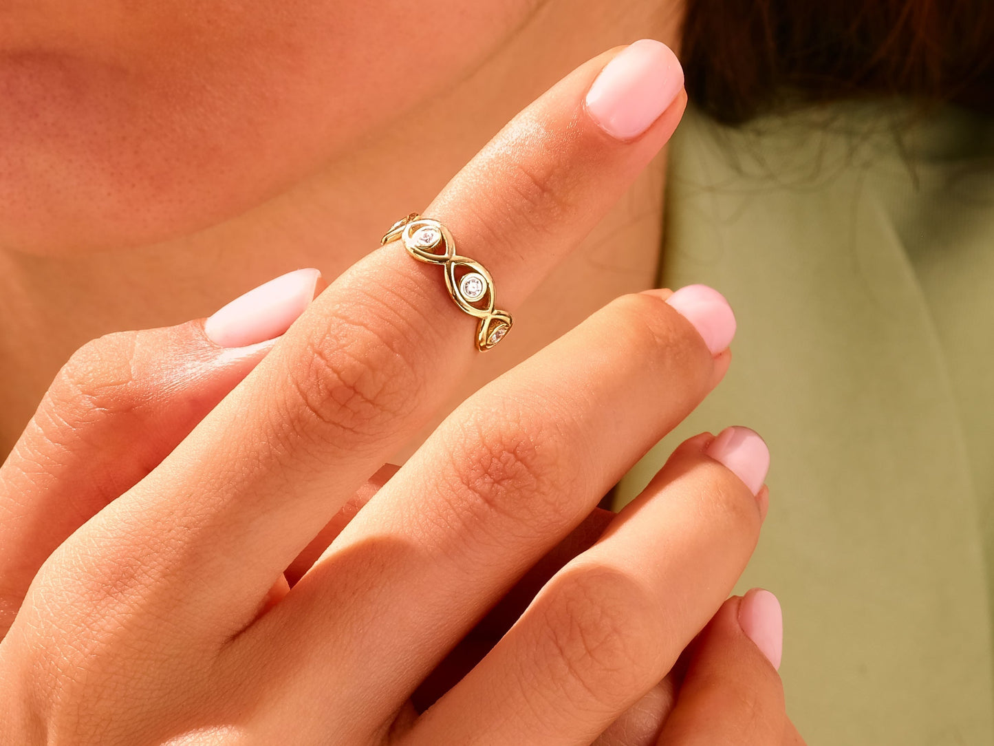 Half Eternity Evil Eye Ring