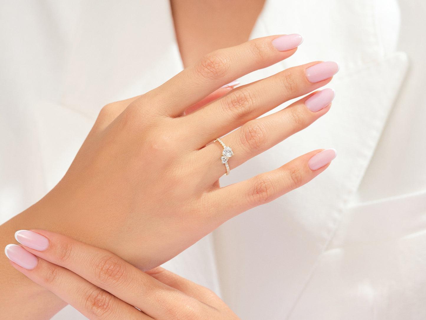 Double Heart Moissanite Promise Ring with Sidestones