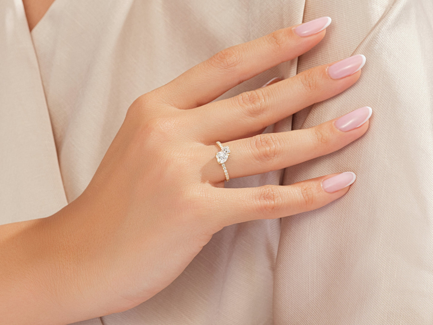 Double Heart Moissanite Promise Ring with Sidestones