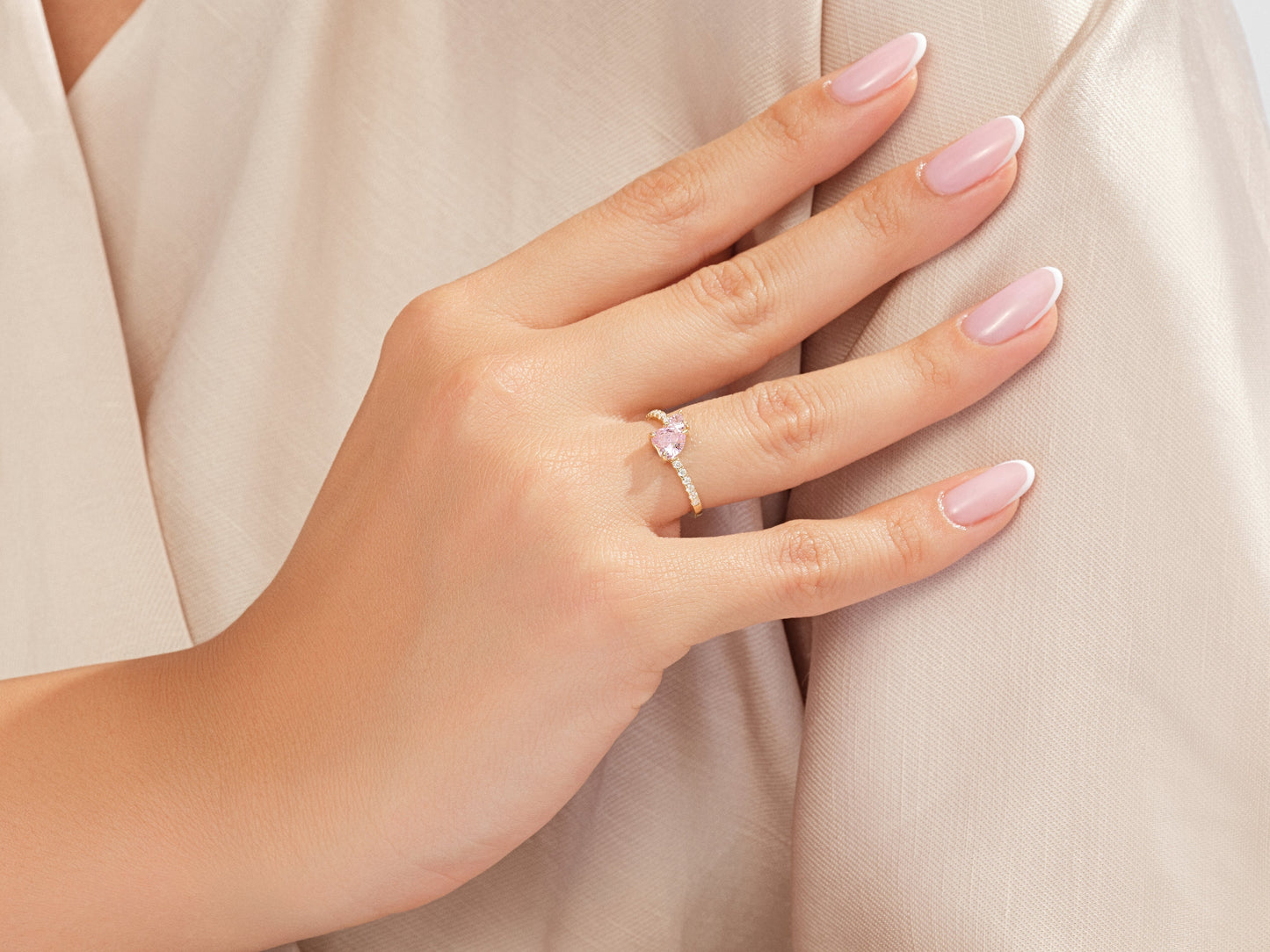 Pink Double Heart Promise Ring with Sidestones