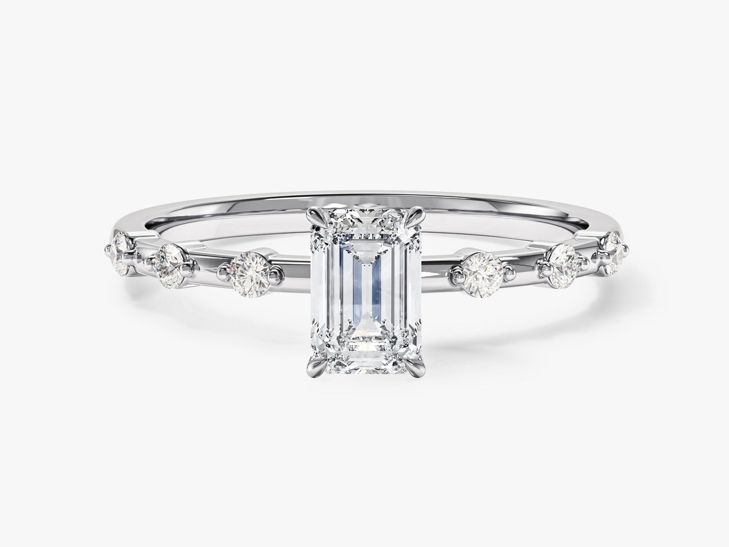Emerald Moissanite Promise Ring with Sidestones