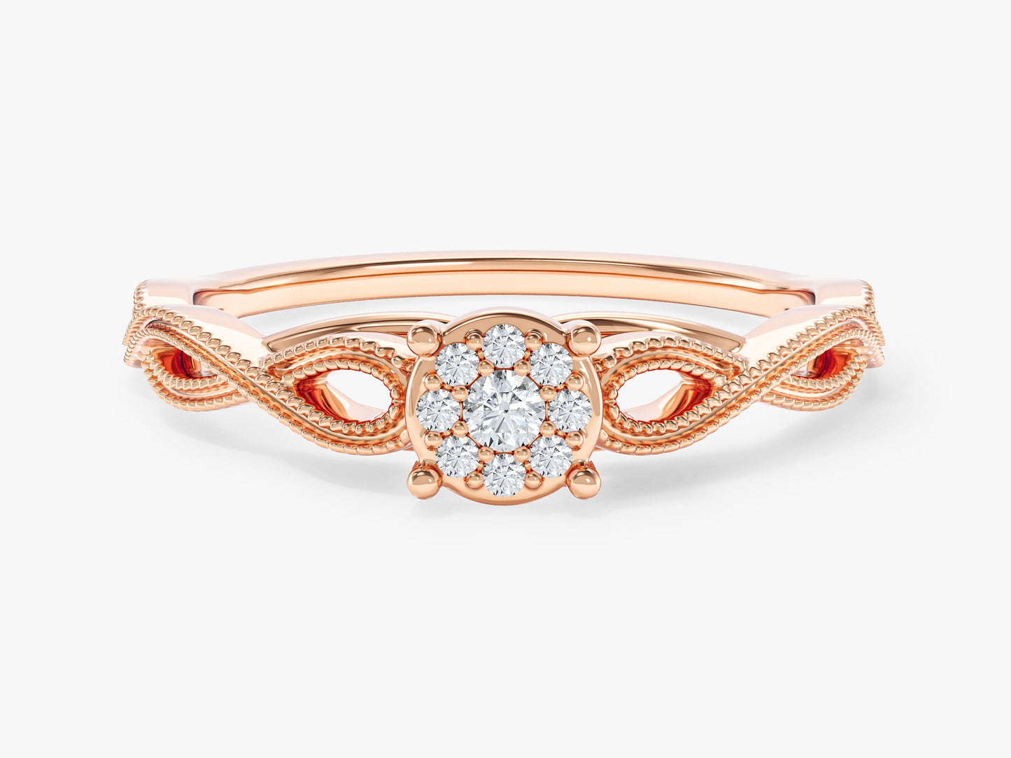 Infinity Moissanite Promise Ring with Milgrain Accents