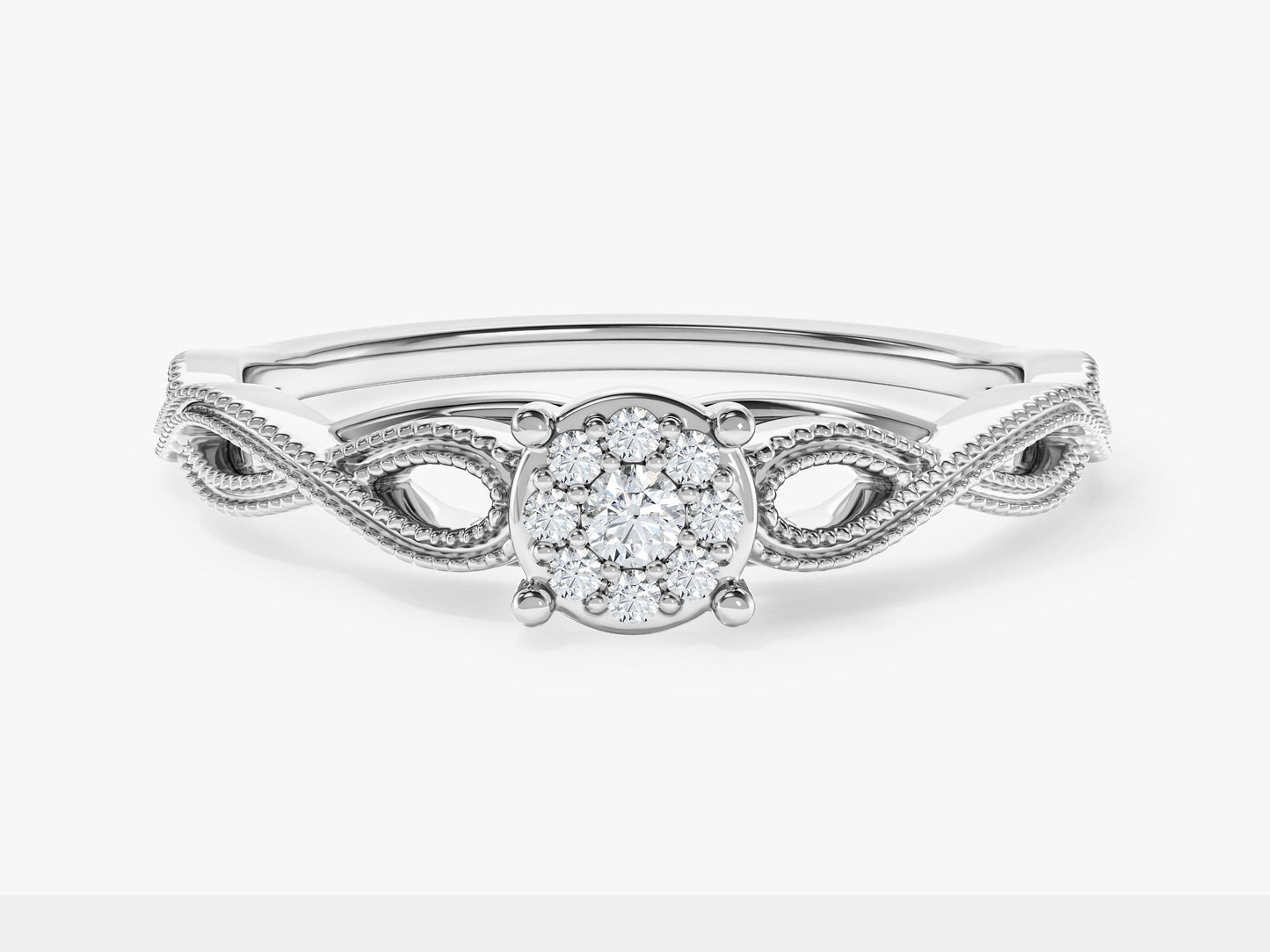 Infinity Moissanite Promise Ring with Milgrain Accents