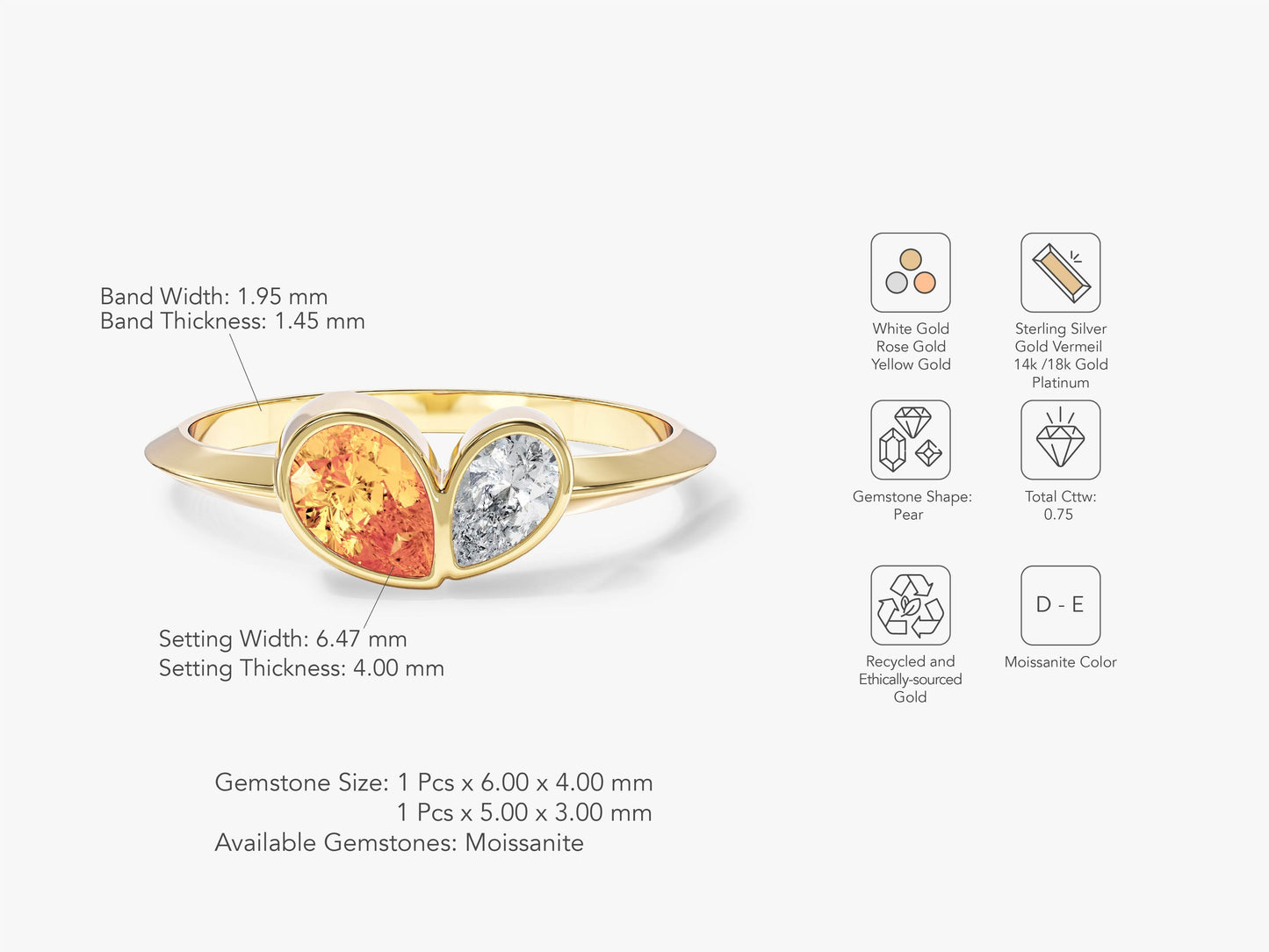 Bezel Set Pear Toi Et Moi Promise Ring
