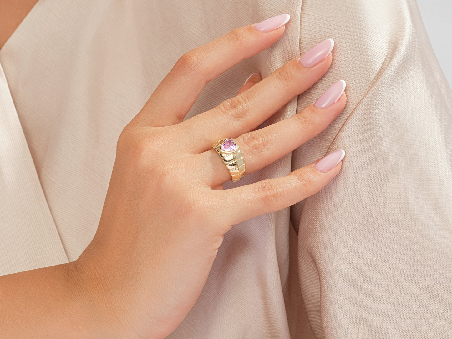 Bold Croissant Pink Heart Promise Ring