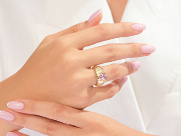 Bold Croissant Pink Heart Promise Ring