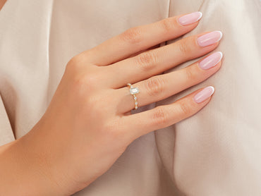 Emerald Moissanite Promise Ring with Sidestones