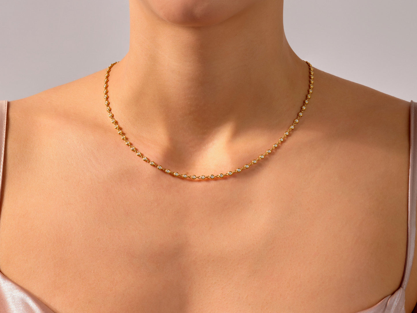 1.70 mm Bezel Lab Diamond Tennis Necklace