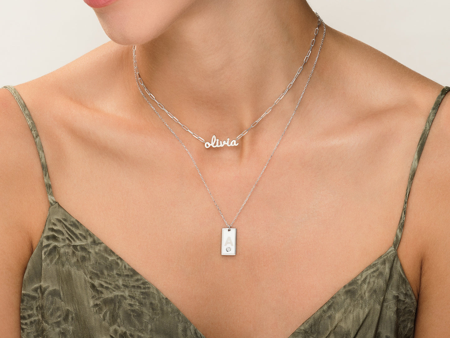 White Enamel Initial Necklace with Birthstone