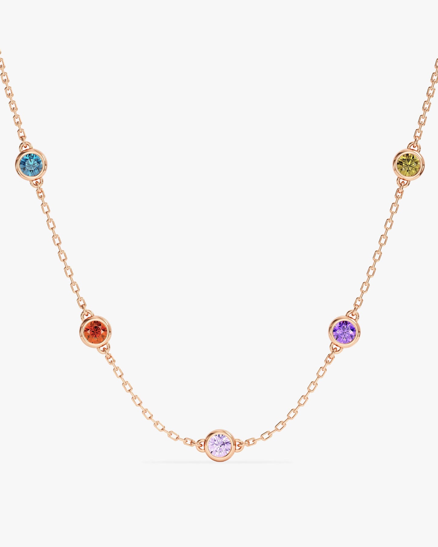 Bezel Set Birthstone Station Necklace
