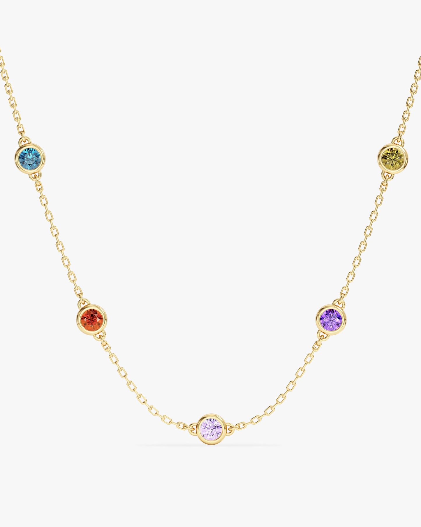 Bezel Set Birthstone Station Necklace