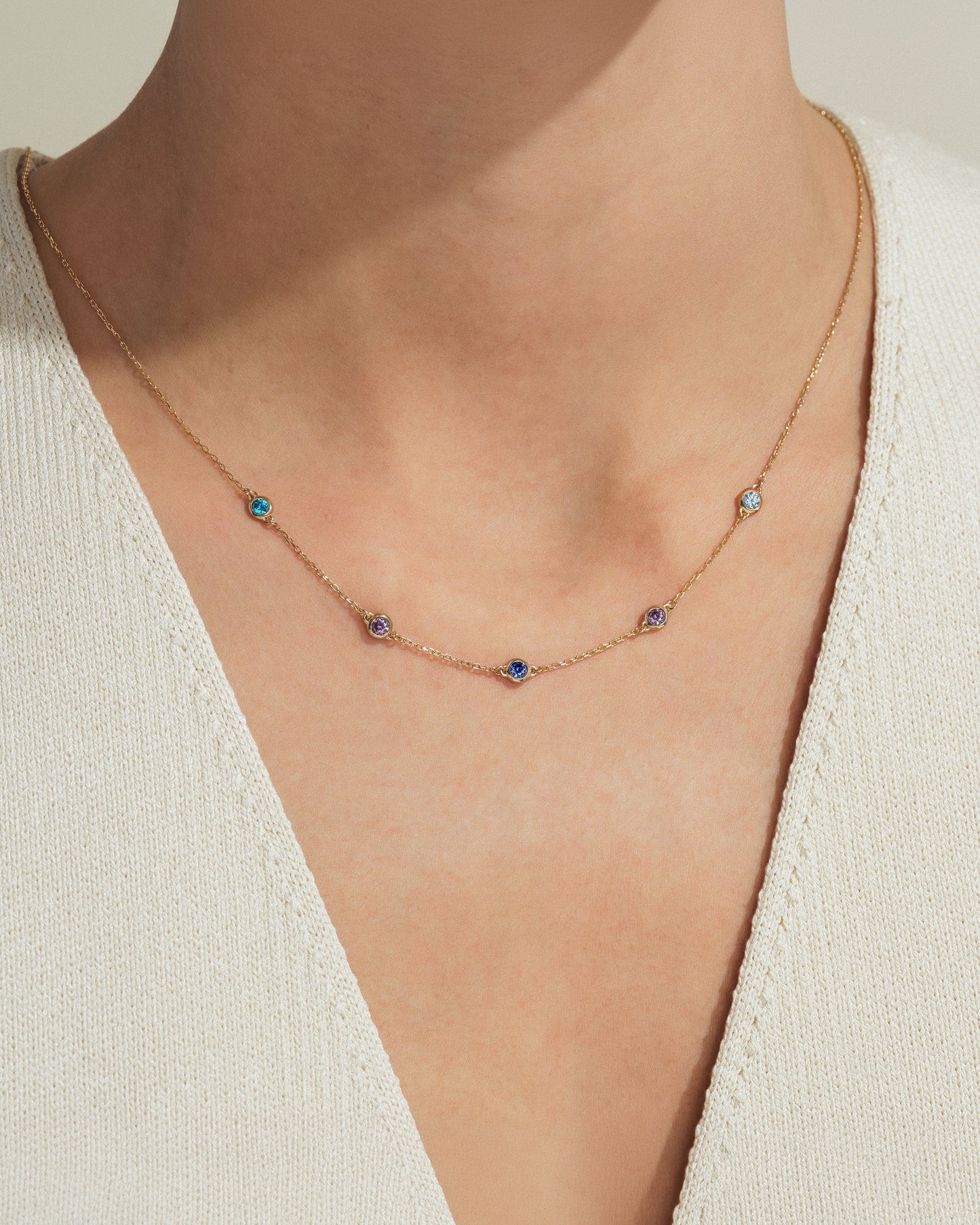 Bezel Set Birthstone Station Necklace