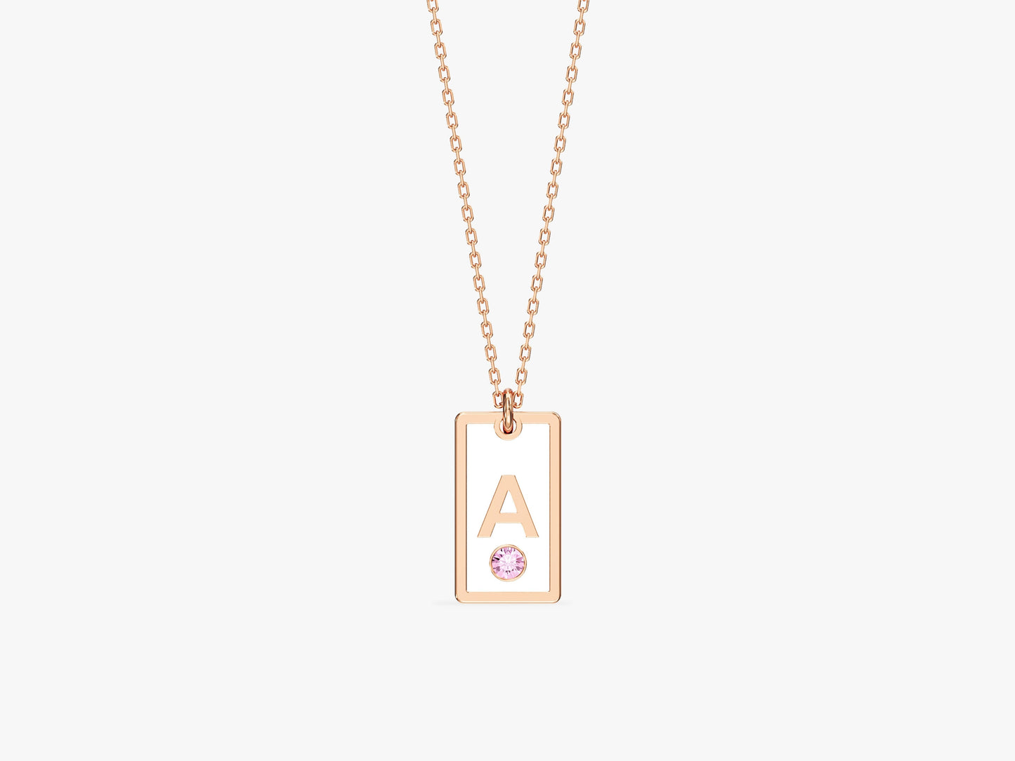 White Enamel Initial Necklace with Birthstone