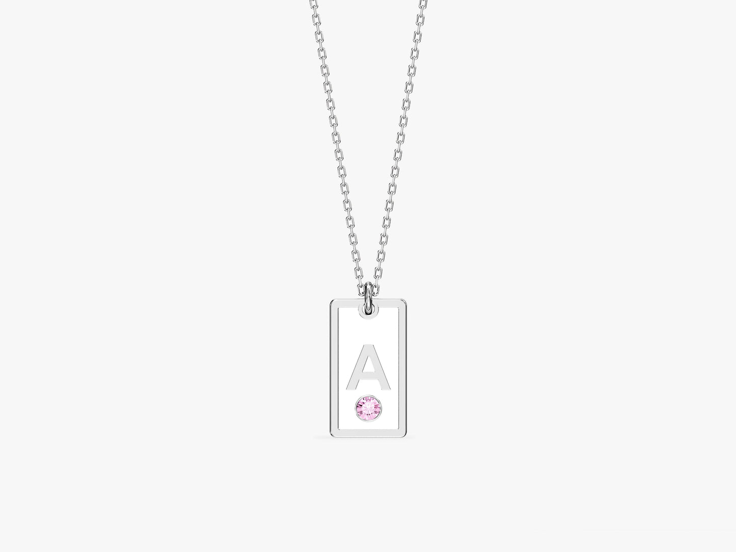 White Enamel Initial Necklace with Birthstone
