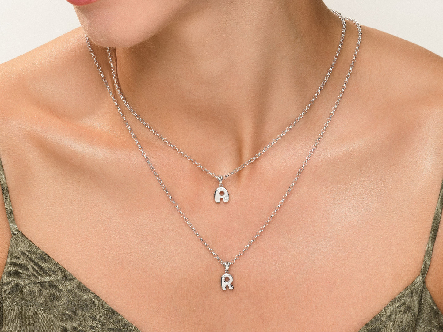 Bubble Initial Necklace with Gemstone
