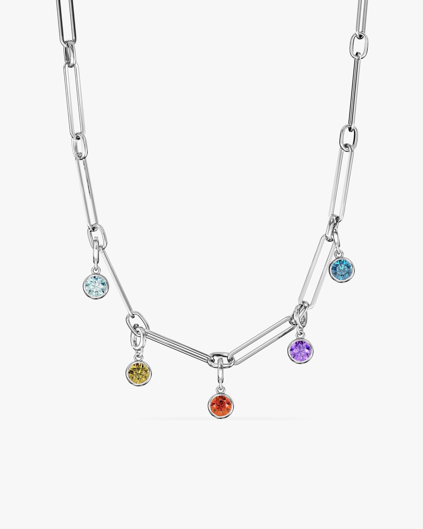 Paperclip Birthstone Charm Necklace