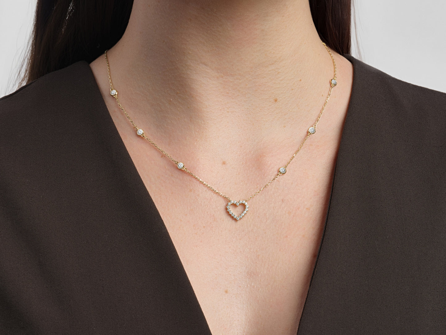 Heart Charm with Station Necklace