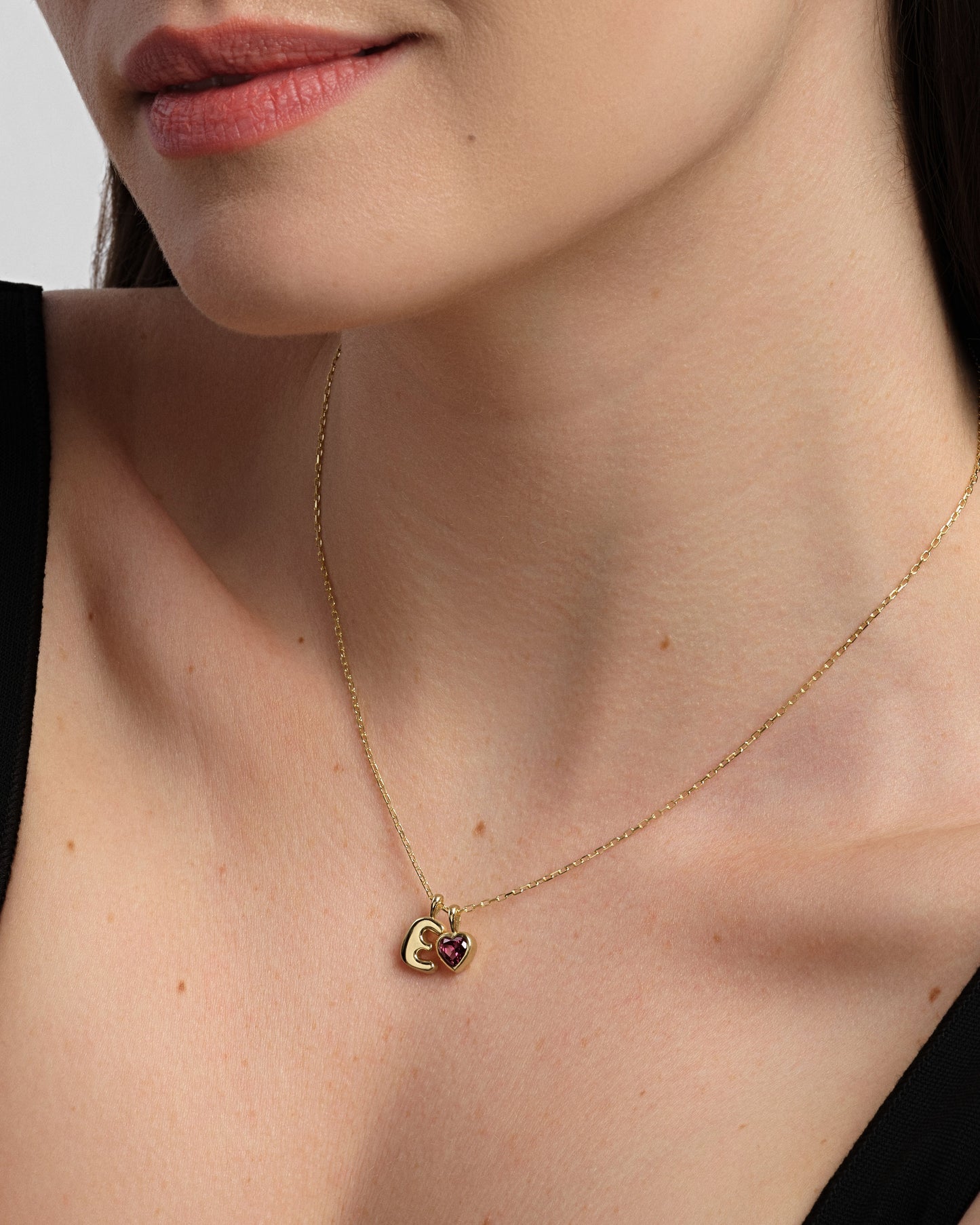 Initial Letter Heart Birthstone Charm Necklace