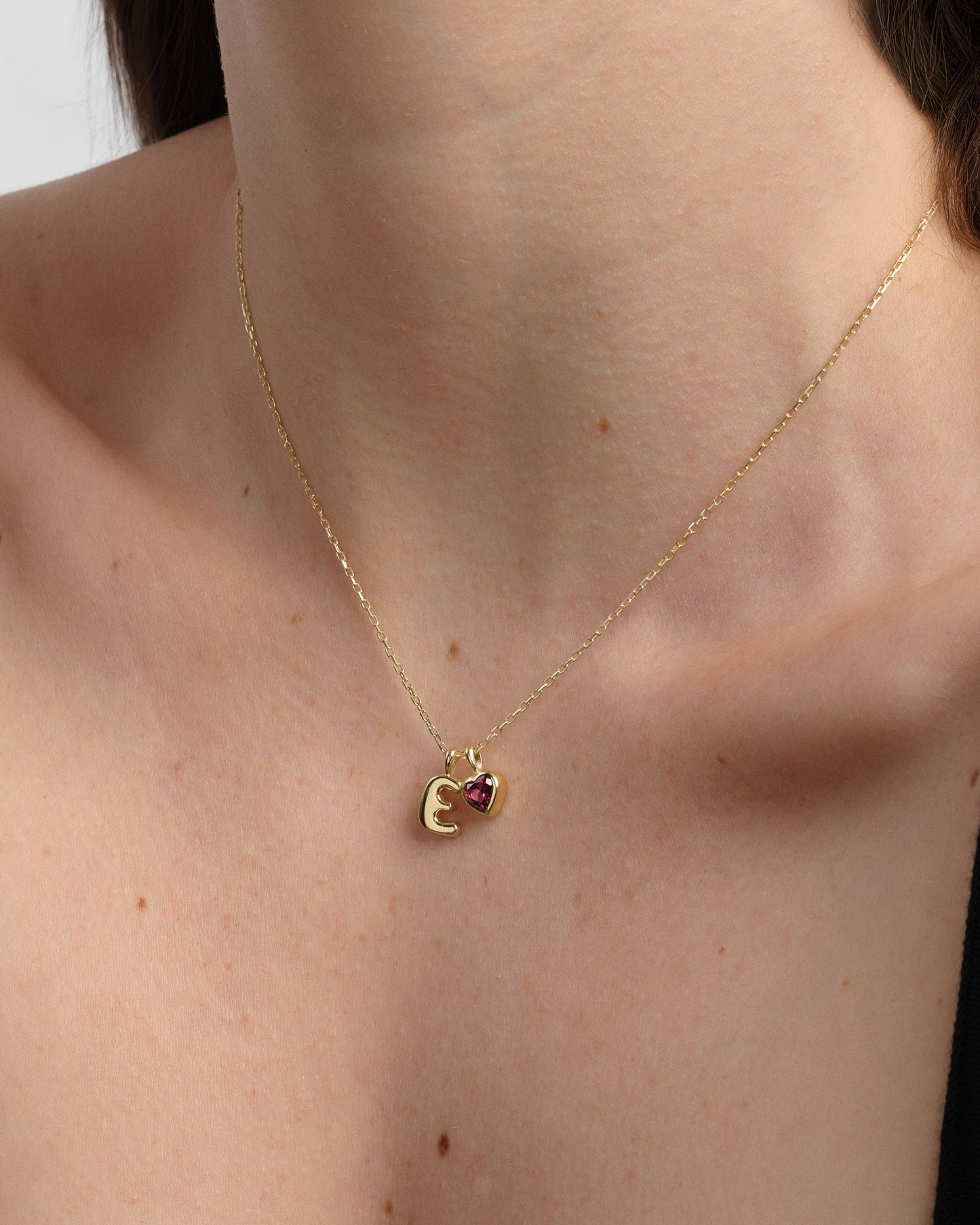 Initial Letter Heart Birthstone Charm Necklace