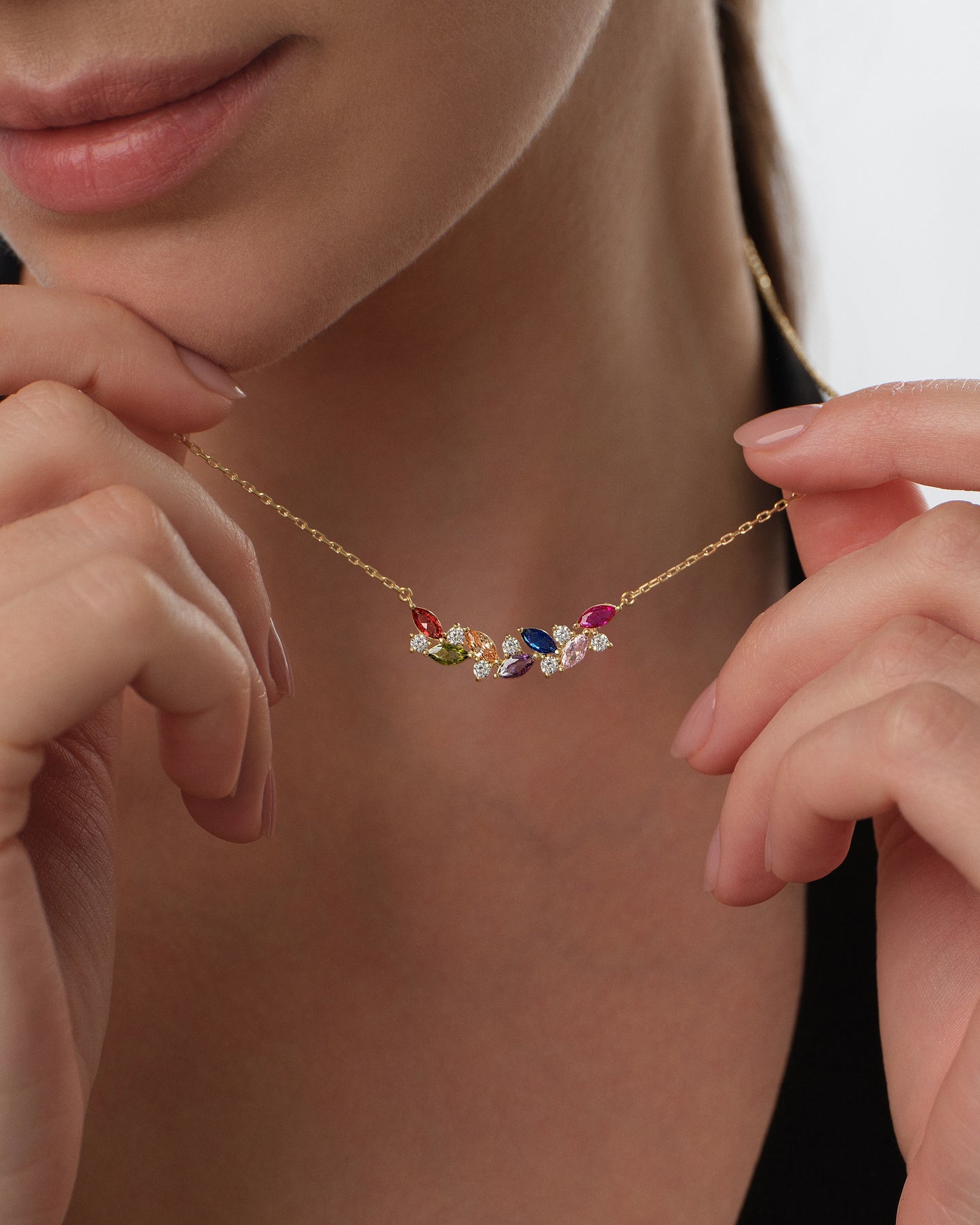 Multi Stone Marquise Birthstone Necklace