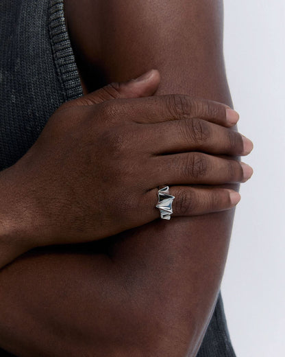 Unique Geometric Wedding Band - 925k Sterling Silver