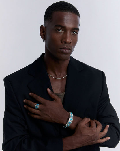 Men's Silver Ring with Turquoise Stone - 925k Sterling Silver