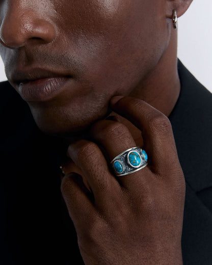 Men's Silver Ring with Turquoise Stone - 925k Sterling Silver