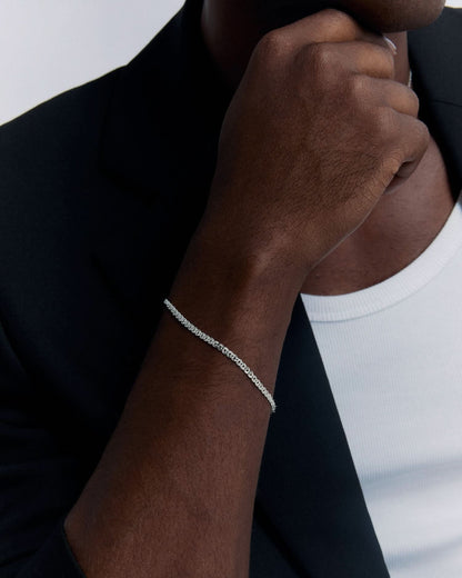 Intertwined Thin and Thick Curb Chain Bracelet - 925k Sterling Silver