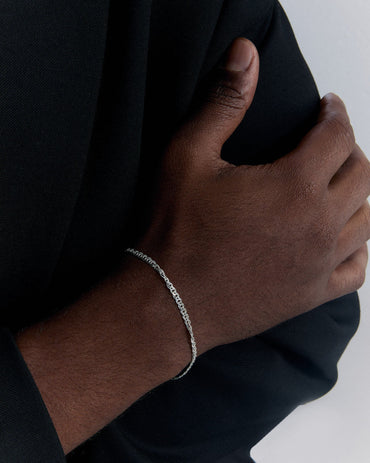 Intertwined Thin and Thick Curb Chain Bracelet - 925k Sterling Silver