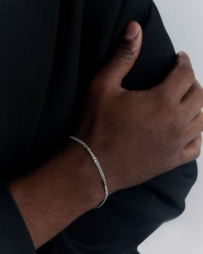 Intertwined Thin and Thick Curb Chain Bracelet - 925k Sterling Silver