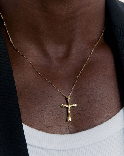 Stone Embellished Jesus Cross Necklace - 18k Gold Vermeil