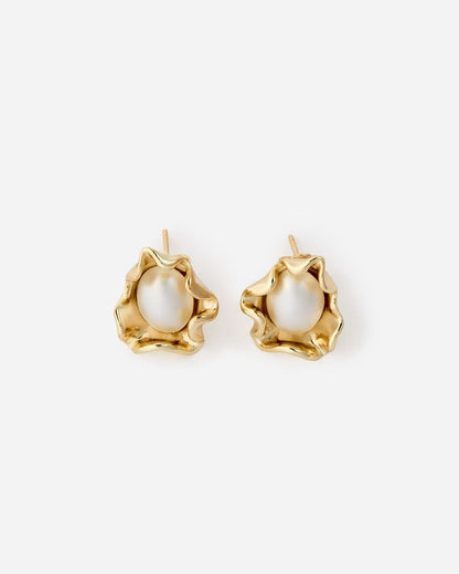 Flower Stud Earrings with Pearl Details - Stud Earrings