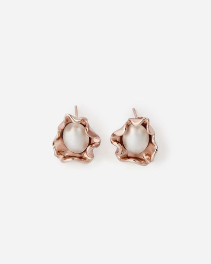 Flower Stud Earrings with Pearl Details - Stud Earrings