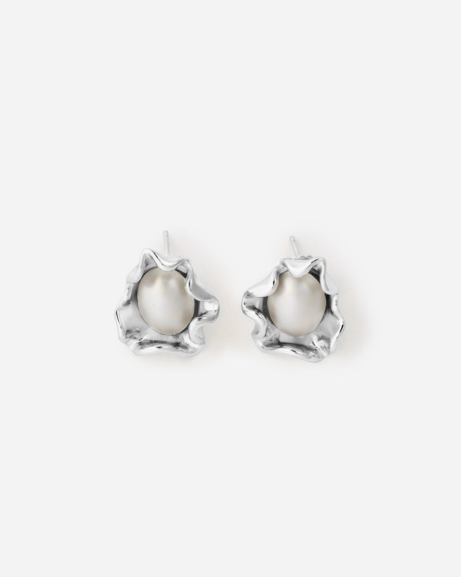 Flower Stud Earrings with Pearl Details - Stud Earrings