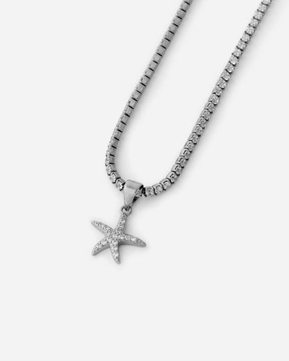 Tennis Chain Starfish Charm Necklace - Tennis Jewelry