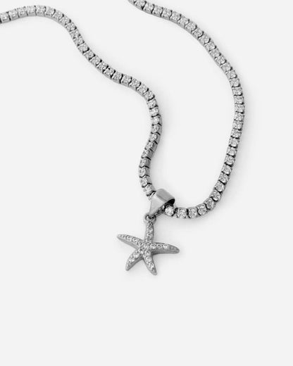 Tennis Chain Starfish Charm Necklace - Tennis Jewelry