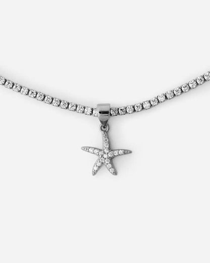 Tennis Chain Starfish Charm Necklace - Tennis Jewelry