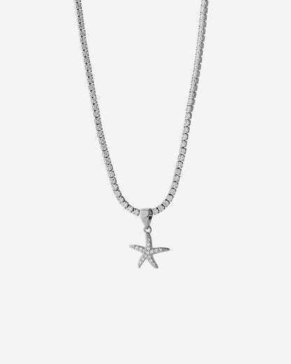 Tennis Chain Starfish Charm Necklace - Tennis Jewelry