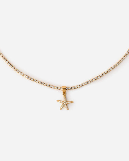 Tennis Chain Starfish Charm Necklace - Tennis Jewelry